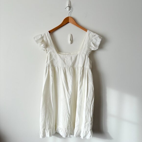 Aerie Linen Lyocell Soft Flutter Mini Babydoll Dress White Size Small - Picture 3 of 8